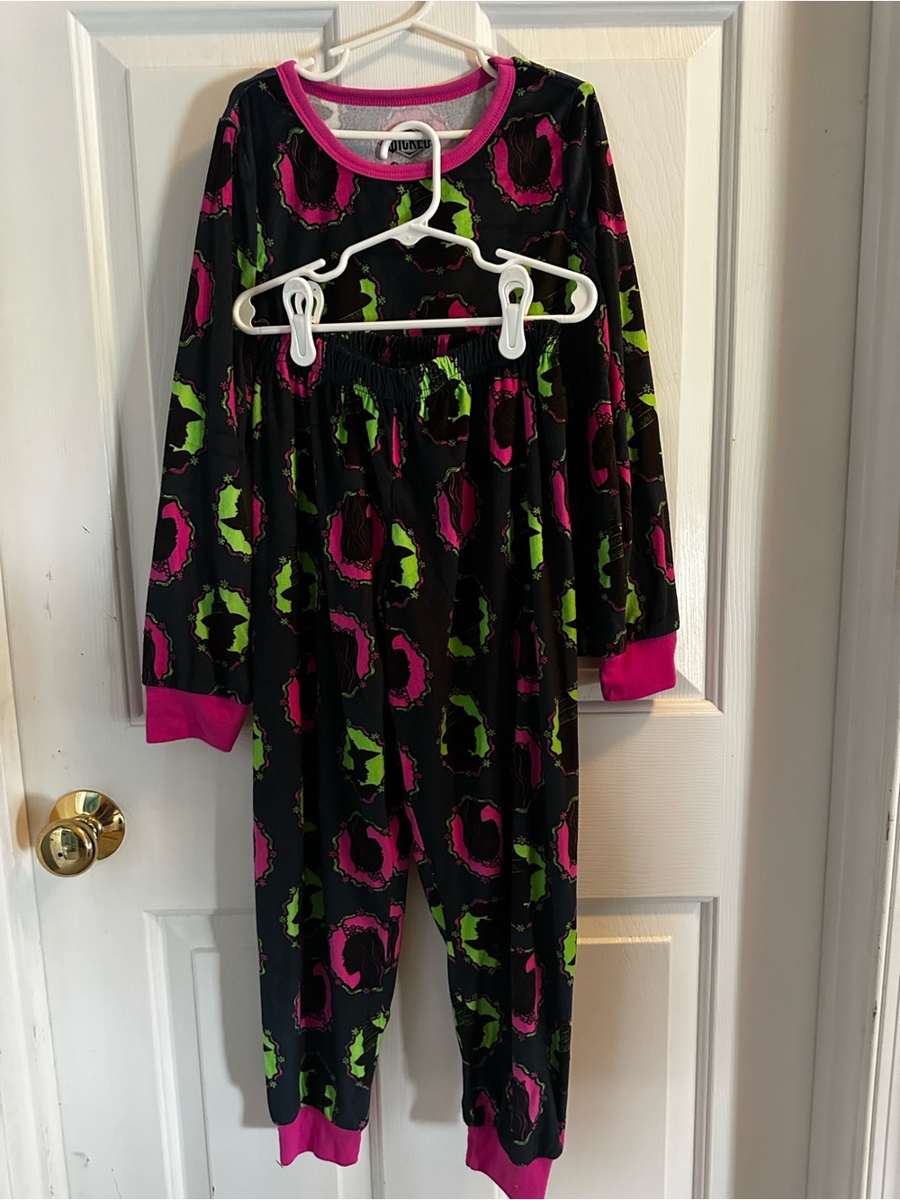 Kids “Wicked” Black Pajama Set with Pink & Green Print